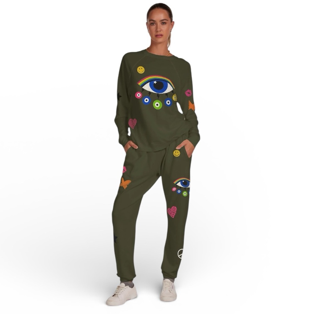 LAUREN MOSHI ANELA RAINBOW EVIL EYE RAGLAN PULLOVER SWEATSHIRT Size Large